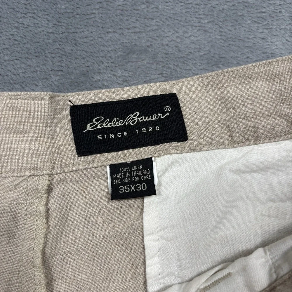 Eddie Bauer 100% Linen Pants Men's 35x32 Beige Pleated Chino Coastal Old Money
